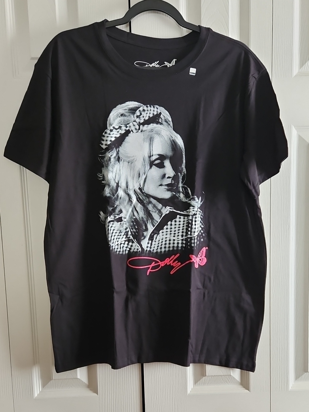 Dolly Parton Black Short Sleeve Graphic Tee with Pink Script